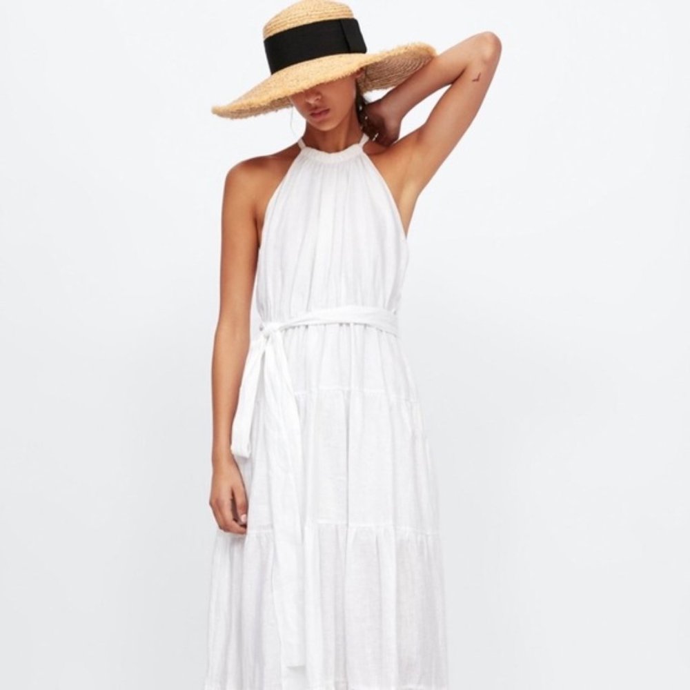 Zara white linen maxi dress